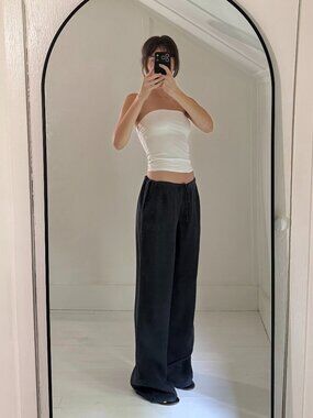 London Jean Vintage Y2K Linen Low Rise Wide Leg Puddle Pants Black Size S